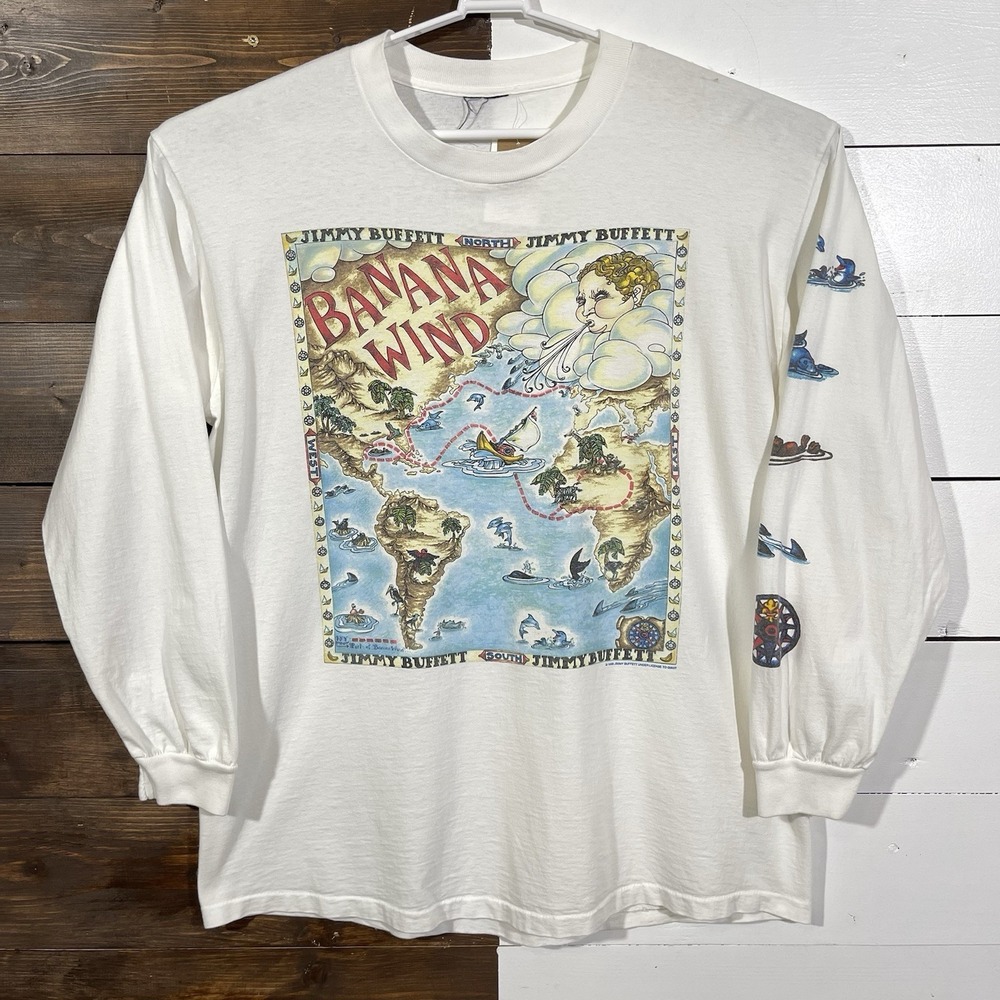 Giant Jimmy Buffett Banana Wind Tour 96 Shirt Mens XL White Long Sleeve Vintage